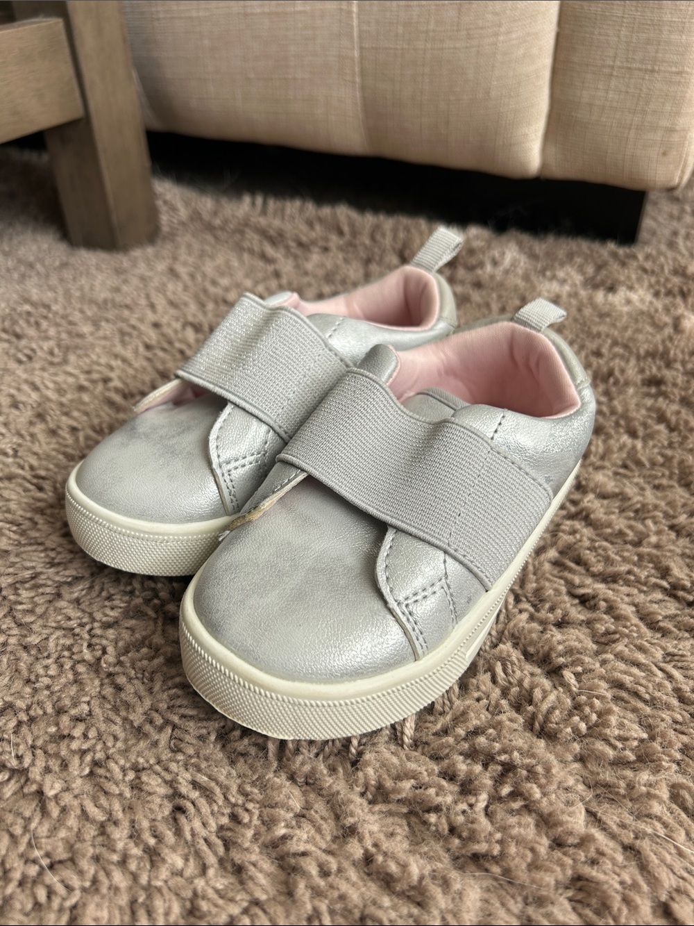 OshKosh B'gosh Metallic Silver Slip-On Sneakers with Pink Lining